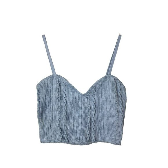 ZARA Women's Cable Knit Crop Top Tank Baby Blue Size Small NWT - Picture 6 of 16